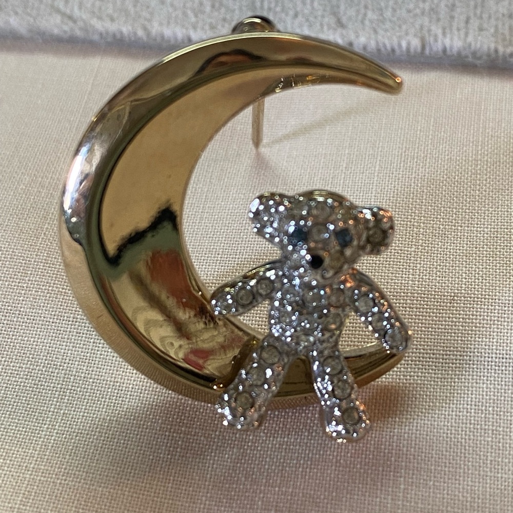 Carolee Gold Crescent and Silver Bear Brooch